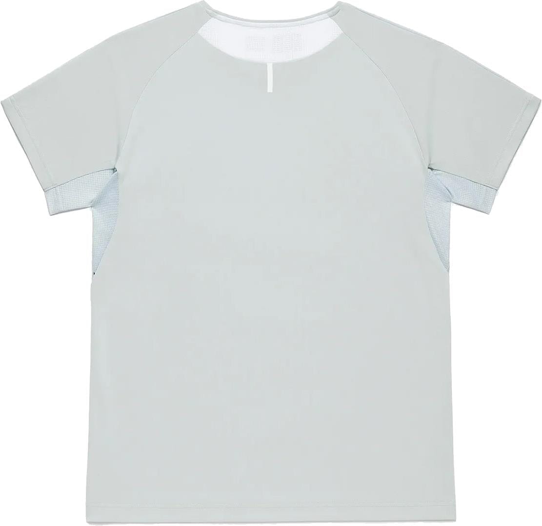 The Yonex 10713EX Crew Neck Mens Padel T-Shirt in Silver Grey features short raglan sleeves and mesh side panels, displayed flat on a white background with a back view.