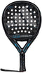 The adidas ADIDAS Adipower Multiweight CTRL 3.4 Padel Racket in black and blue, endorsed by Álex Ruiz, features a textured surface with circular perforations. The handle includes grip tape and a wrist strap, while the brand logo and design elements enhance its professional appearance.