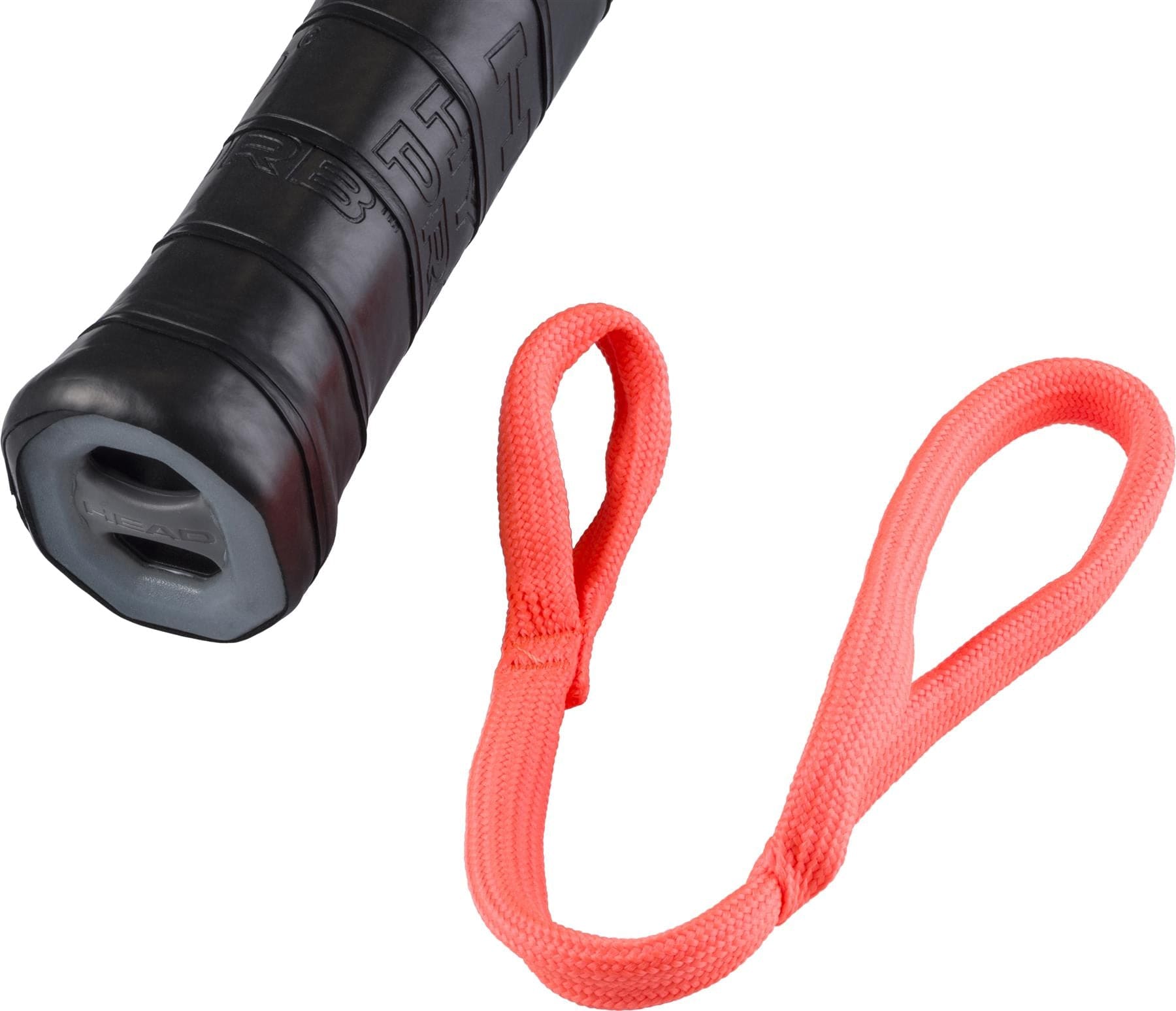 Close-up of the HEAD Radical Team 2026 Padel Racket handle featuring a textured grip and bright orange wrist strap, ideal for intermediate to advanced players. Brand: HEAD. Color: Orange/Green.