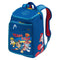 The HEAD x Paw Patrol Kids Tennis Backpack in blue features Paw Patrol characters and "TEAM PAW" on the front pocket, padded shoulder straps, red accents, and a top handle for comfort and easy carrying.