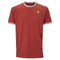 The Tecnifibre Team Stretch Men's Padel T-Shirt in terracotta features short sleeves, white and gray striped trim on the collar and sleeves, and a small white logo on the left chest.
