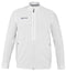 The Babolat Play Men's Padel Jacket in white is designed with a high collar and crafted from recycled polyester. It features the Babolat logo on the left chest and includes zippered pockets on both sides. Its Fiber Dry design offers a minimalist and sporty look, making it perfect for both casual and athletic wear.