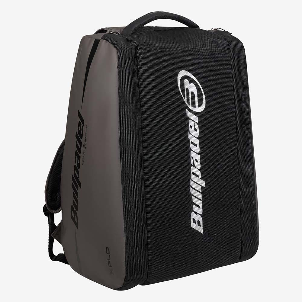The Bullpadel BPP26022 XPLO Padel Racket Bag - Grey features a bold logo, side handle, padded straps, and thermal racket compartments—ideal for stylishly carrying your sports gear.
