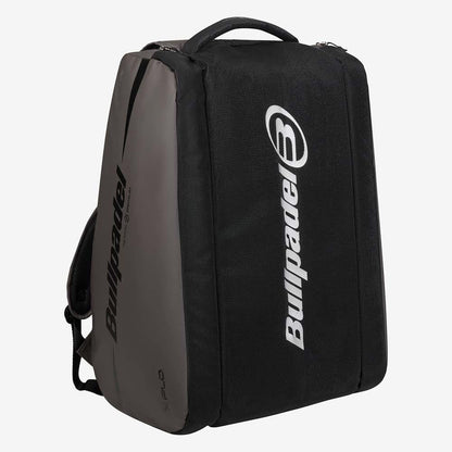 The Bullpadel BPP26022 XPLO Padel Racket Bag - Grey features a bold logo, side handle, padded straps, and thermal racket compartments—ideal for stylishly carrying your sports gear.