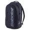 The Babolat Court Lite Padel Backpack - Black by Babolat features gray zippers, bold vertical "Babolat" branding, multiple zippered compartments including a racket compartment, and adjustable shoulder straps.