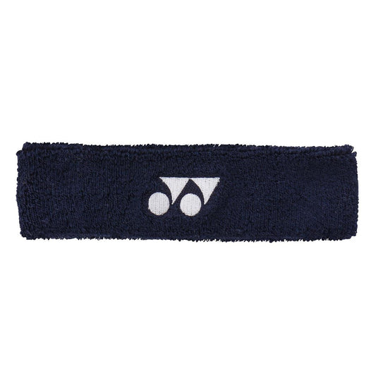 A navy blue Yonex AC259 Padel Headband, showcasing a white logo in the center, with sweat-absorbing and anti-bacterial properties.