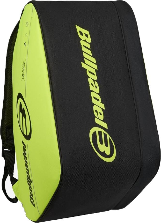 The Bullpadel BPP26015 Tour 2026 Padel Racket Bag in yellow, by Bullpadel, features thermal racket compartments and displays the Bullpadel logo on the side, designed to protect your padel equipment.