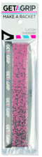 The Get a Grip Padel Overgrip - Looking Sharp features a pink and black speckled design, branded in white. Packaged with the slogan "MAKE A RACKET", it's an ideal padel gift from Get A Grip.