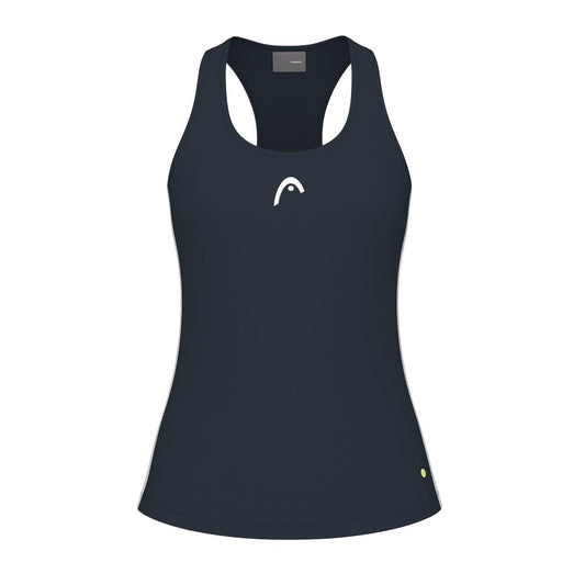 This navy HEAD Spirit Women's Padel Tank Top showcases a racerback design and is accented with a white logo on the front. Crafted for women, this tank includes moisture transfer microfiber to ensure maximum comfort during intense padel matches.