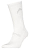 The HEAD Crew Padel Sock in white features a subtle ribbed texture, zonal cushioning for comfort, and a faint gray curved HEAD logo near the top, displayed against a plain white background.
