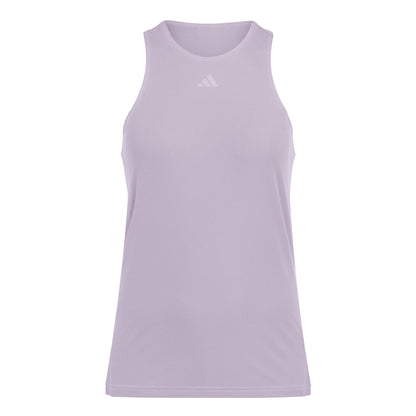 The adidas Women's Club Padel Tank Top in pink is a sleeveless sports tank with a high neck and small logo near the neckline. Made using recycled materials and CLIMACOOL technology, its smooth, breathable fabric is ideal for athletic activities.