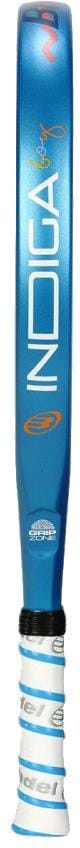 The Bullpadel INDIGA Junior Boys 2026 padel racket, by Bullpadel, is perfectly suited for young athletes—just like a blue bat with "INDICA" in white and a blue-and-white grip—ideal for junior players.