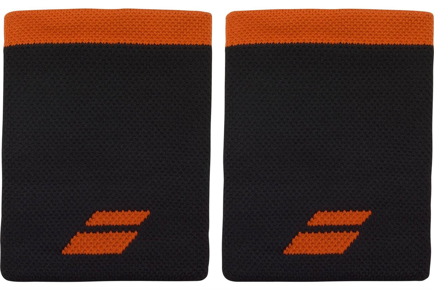 Two black Babolat Logo Jumbo Wristbands with red accents are shown side by side on a white background—ideal sweat-absorbing accessories for tennis enthusiasts.
