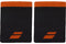 Two black Babolat Logo Jumbo Wristbands with red accents are shown side by side on a white background—ideal sweat-absorbing accessories for tennis enthusiasts.