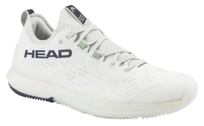 The HEAD Motion Pro 1.5 Men's Padel Shoes in white feature a breathable mesh upper, lace-up closure, and textured rubber sole for comfort and support—ideal performance court shoes from HEAD.