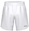 The HEAD Power Mens Padel Shorts in white feature an elastic waistband and moisture-wicking fabric, offering breathable comfort for sports or athletic activities.