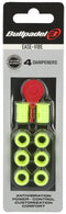 The Bullpadel Ease Vibe Padel Dampeners - Black pack includes 4 neon yellow dampeners and a red tool, all in sleek packaging—a must-have Bullpadel accessory for reducing racket vibration and enhancing power, control, customization, and comfort.