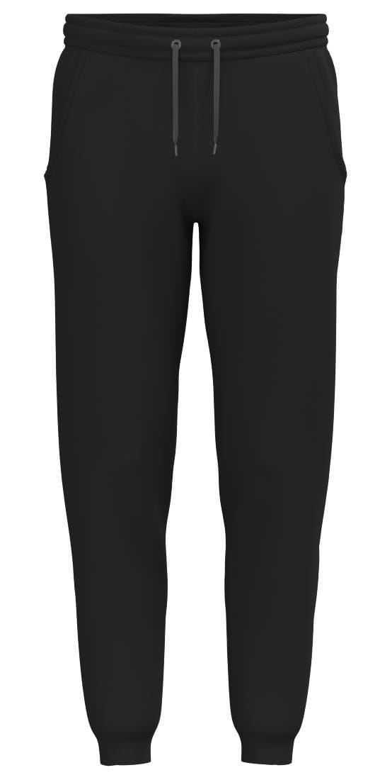 The HEAD Club Original Men’s Padel Pants in black feature an elastic waistband, front pockets, drawstring ties, and fitted cuffs for a sporty premium look, shown against a white background.