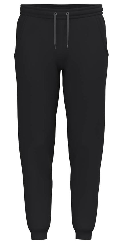 The HEAD Club Original Men’s Padel Pants in black feature an elastic waistband, front pockets, drawstring ties, and fitted cuffs for a sporty premium look, shown against a white background.