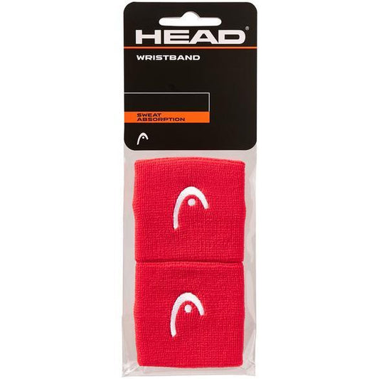 The HEAD 2.5" Padel Wristband in red, displaying the brand's logo in white at the center, comes packaged with a focus on "Sweat Absorption." These wristbands are made of nylon elastane to enhance your performance and comfort.