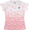 The Yonex YTL2025B Womens Padel T-Shirt in white features a gradient pink geometric floral design, breathable sports fabric, and the Yonex logo on the left chest.