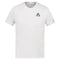 Optical White Le Coq Sportif Pro Men's Padel T-Shirt made from breathable polyester, showcasing a small "Le Coq Sportif" logo on the left chest and the brand name on the left sleeve. This T-shirt features short sleeves and a crew neckline for optimal comfort.