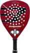 A red Bullpadel Hack 05 Comfort 2027 padel racket with black and white accents, featuring a distinctive pattern of holes, a central “B” logo, and a black grip handle. Its advanced MultiEva core delivers excellent control and power, while the Tricarbon 18K face boosts durability and on-court performance.