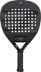 The Bullpadel Icon 2027 Padel Racket by Bullpadel features a sleek black design with a textured face, circular perforations, and a padded grip handle. It is constructed with advanced X-Tend Carbon 12K technology and includes a MultiEva core for superior performance. The front of the racket displays the “Bullpadel” brand name along with additional branding elements.