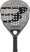 The Bullpadel Neuron 02 Comfort 2027 Padel Racket by Bullpadel stands out with its gray finish, black grip, and a prominent “B” logo, complemented by strategic holes in the head for improved playability. Featuring an angular design with technical markings and detailed branding across its surface, this racket is crafted for intermediate and advanced players who demand top-tier performance on the court.