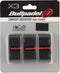 The Bullpadel GB-1201 Padel Overgrips - Black pack includes three black Bullpadel overgrips presented in clear packaging, labeled “COMFORT/ABSORBENT PADEL OVERGRIP” and featuring “HaC Humidity Absorption Capacity,” making them ideal for enhancing your racket grip during intense matches.