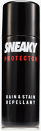 A black spray can labeled “Sneaky Spray Shoe Protection - 200ml” from Sneaky features bold white and red text on the front. This waterproof shoe spray offers exceptional protection, making it ideal as a sneaker protector. It helps keep your footwear looking fresh and clean by guarding against water and stains.