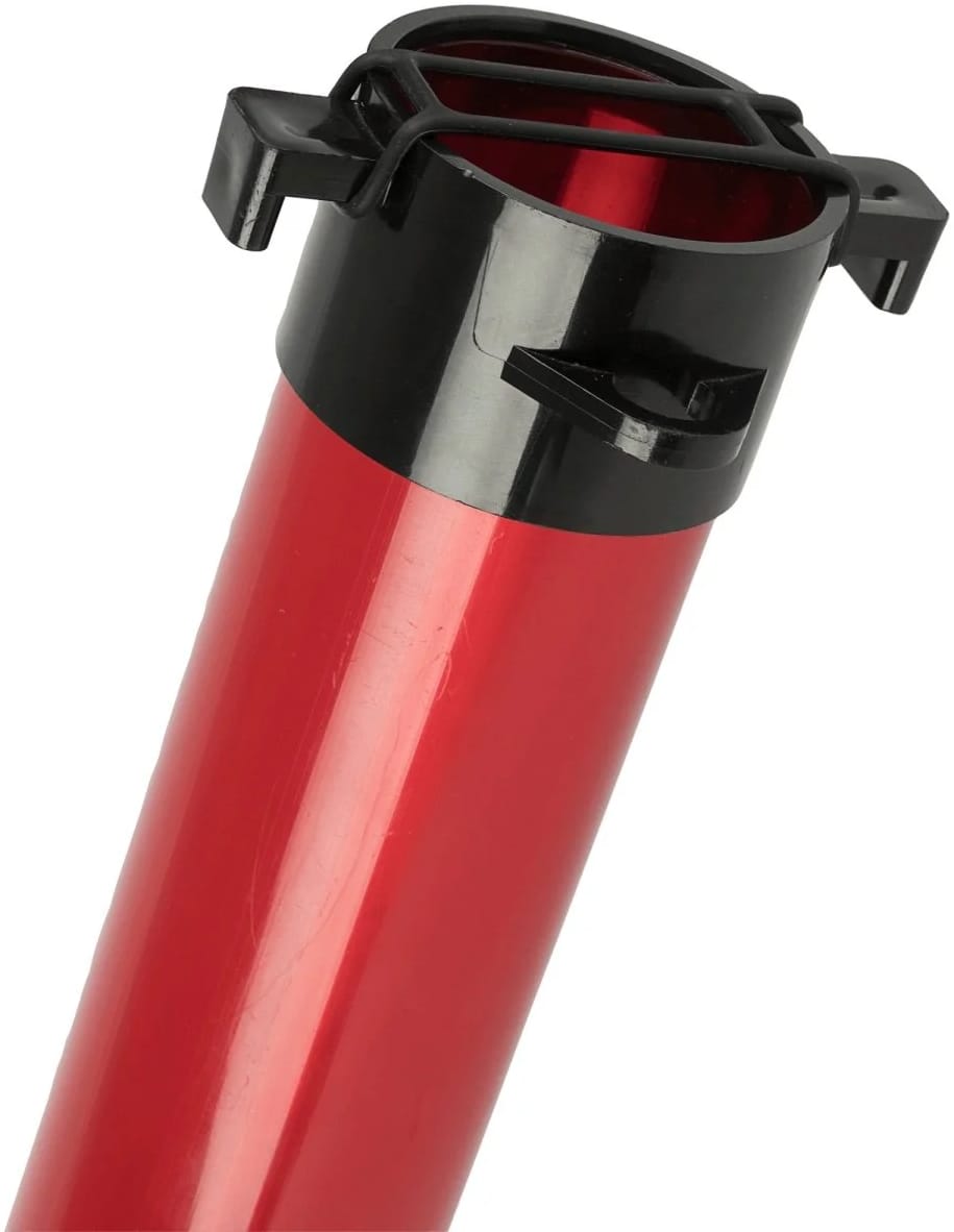 The NOX Red Padel Ball Collection Tube by NOX features a black plastic cap with two handles and a grated top, making it a perfect accessory for efficient padel training sessions.