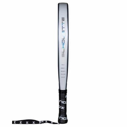A gray baseball bat with "HOLLETE" printed in blue and black, black grip, and wrist strap with white X’s stands upright—its style resembles the NOX X-One Silhouette 2026 Padel Racket by NOX.